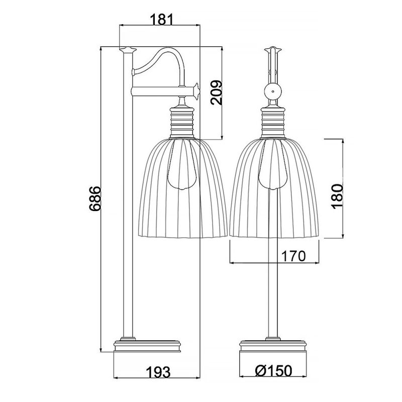 Douille - Bordlampe i messing med glasskuppel